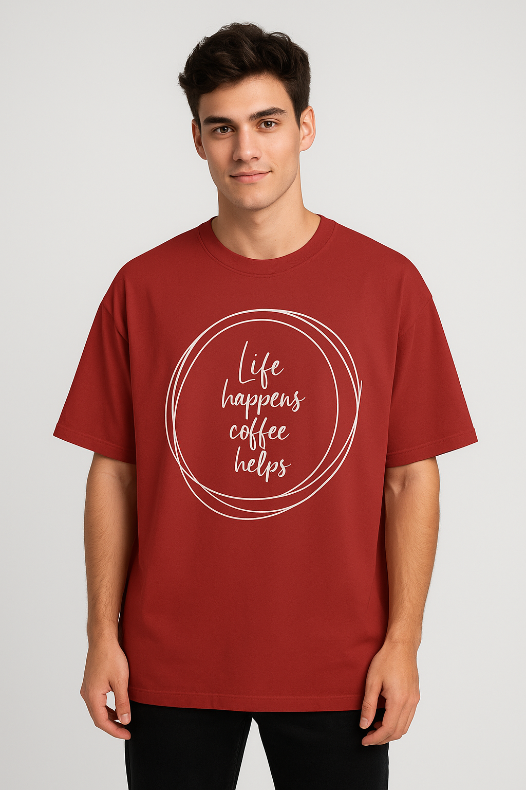 Life Happens - Oversized Red Graphic Tee – Coffee Lovers Streetwear by ZVRØ