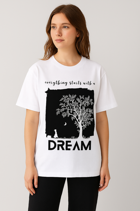 ZVRØ Dreamscape White Unisex Oversized Tee – "Everything Starts with a Dream"