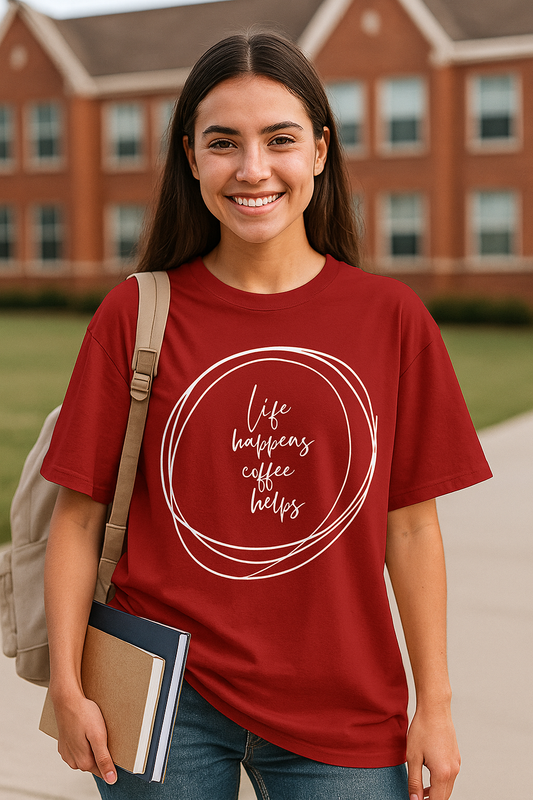 Life Happens - Oversized Red Graphic Tee – Coffee Lovers Streetwear by ZVRØ
